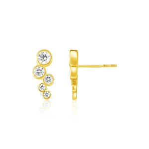 Unbranded 52837 14k Yellow Gold Climber Post Earrings With Circles And