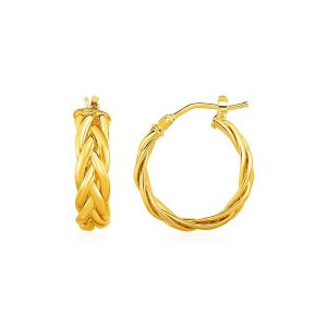 Unbranded 61263 Shiny Braided Hoop Earrings In 14k Yellow Gold