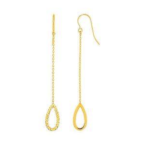 Unbranded 04166 Textured Pear Shaped Long Drop Earrings In 14k Yellow 