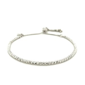 Unbranded 63057-9.25 Adjustable Fine Shiny Beaded Bracelet In Sterling