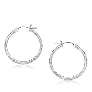 Unbranded 68974 14k White Gold Diamond Cut Hoop Earrings  (25mm Diamet