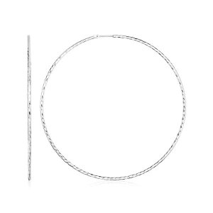 Unbranded 96798 Sterling Silver Large Textured Round Hoop Earrings