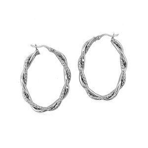 Unbranded 27840 Sterling Silver Oval Hoop Braided Diamond Cut Earrings