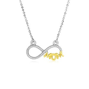 Unbranded 45809-18 Sterling Silver Two Toned Mom Necklace With Cubic Z