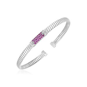 Unbranded 16709 Sterling Silver Cuff Bangle With Raspberry Cubic Zirco