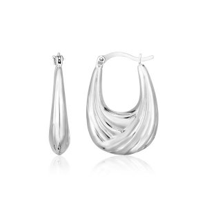 Unbranded 07571 Sterling Silver Polished Puffed Hoop Earrings With Dra