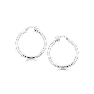 Unbranded 61896 Sterling Silver Hoop Style Earrings With Polished Rhod