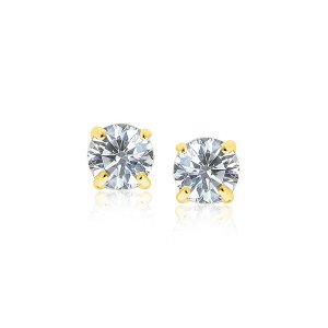 Unbranded 27246 14k Yellow Gold Stud Earrings With White Hue Faceted C