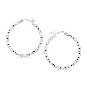 Unbranded 10657 Sterling Silver Faceted Motif Hoop Earrings With Rhodi