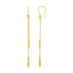 Unbranded 40646 Textured Bar Long Drop Earrings In 14k Yellow Gold