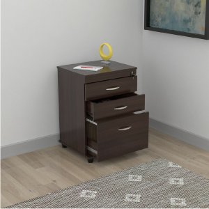 Homeroots.co 249817 Espresso Wood Three Drawer Filing Cabinet