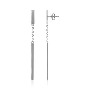 Unbranded 65675 14k White Gold Polished Bar Earrings With Chain And Ba