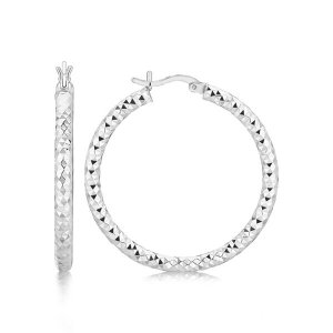 Unbranded 63987 Sterling Silver Faceted Motif Large Hoop Earrings With