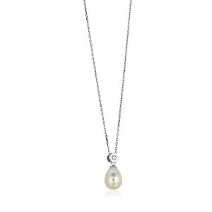 Unbranded 95586-18 Sterling Silver Necklace With Pear Shaped Pearl And