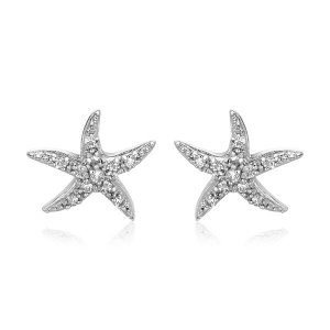 Unbranded 67478 Sterling Silver Starfish Earrings With Cubic Zirconias