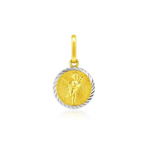 Unbranded 46345 14k Two Tone Gold Small Round Textured Religious Medal