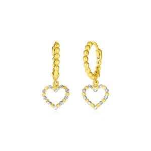 Unbranded 36696 14k Two Tone Gold Beaded Hoop Earrings With Hearts