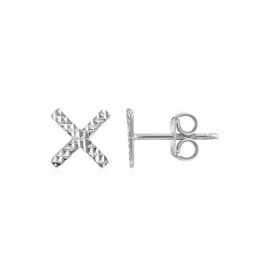 Unbranded 64467 14k White Gold Textured X Post Earrings