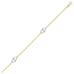 Unbranded 97469-10 14k Two Tone Gold Entwined Heart Stationed Anklet S