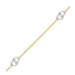 Unbranded 97469-10 14k Two Tone Gold Entwined Heart Stationed Anklet S