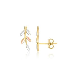 Unbranded 97896 14k Tri-color Gold Sprig Climber Style Stud Earrings