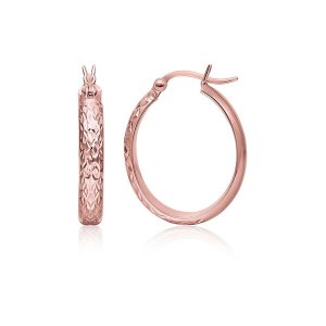 Unbranded 40264 14k Rose Gold Hammered Oval Hoop Earrings