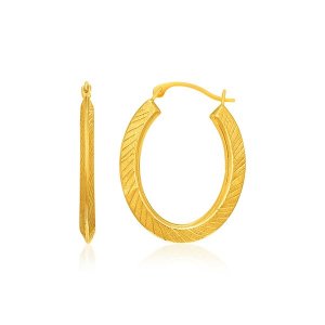 Unbranded 49473 10k Yellow Gold Oval Line Texture Hoop Earrings