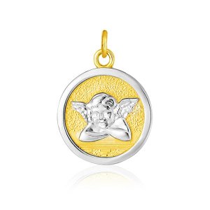 Unbranded 78076 14k Two Tone Gold Round Angel Medal Pendant