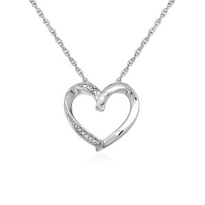 Unbranded 03447-18 Open Heart Pendant With Diamonds In Sterling Silver