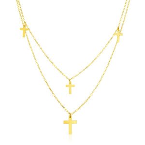 Unbranded 28444-18 14k Yellow Gold 18 Inch Two Strand Necklace With Cr