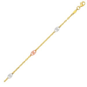 Unbranded 34303-10 14k Three-toned Yellow   White   And Rose Gold Ankl