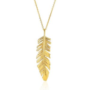 Unbranded 67920-18 14k Yellow Gold With Textured Feather Pendant Size: