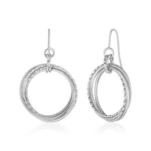 Unbranded 08659 14k White Gold Earrings With Polished And Textured Int