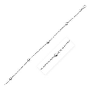 Unbranded 05797-10 Sterling Silver Chain Anklet With Polished Hearts S