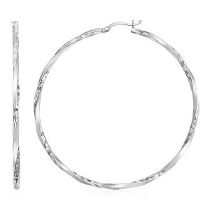 Unbranded 24989 Matte And Textured Twisted Hoop Earrings In Sterling S