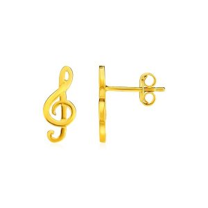 Unbranded 77945 14k Yellow Gold Post Earrings With Treble Clefs