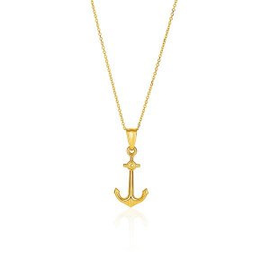 Unbranded 66403-18 14k Yellow Gold Cable Chain With Anchor Pendant Siz