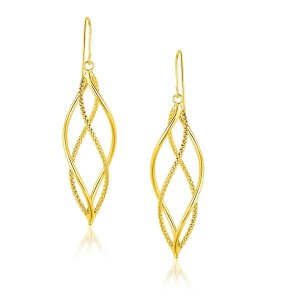 Unbranded 26900 14k Yellow Gold Spiral Style Double Row Dangling Earri