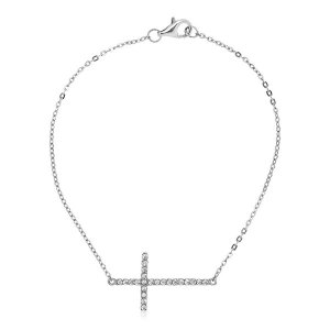 Unbranded 05495-7 Sterling Silver Cross Bracelet With Cubic Zirconias 