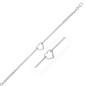 Unbranded 91634-10 14k White Gold Cable Chain Anklet With Open Heart S