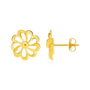 Unbranded 67491 14k Yellow Gold Post Earrings With Flowers