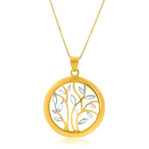 Unbranded 76094-18 14k Two-tone Gold Pendant With An Open Round Tree D