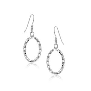 Unbranded 38459 Sterling Silver Open Oval Drop Earrings With Textured 