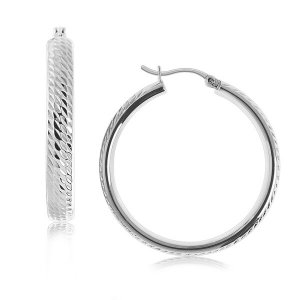 Unbranded 70265 Sterling Silver Rhodium Plated Hoop Marquise Motif Dia