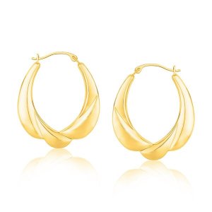 Unbranded 20582 14k Yellow Gold Scallop Motif Graduated Oval Hoop Earr