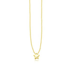 Unbranded 63067-18 14k Yellow Gold Polished Star Necklace With Diamond