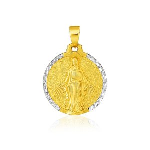 Unbranded 36177 14k Two Tone Gold Round Religious Medal Pendant