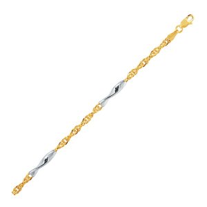 Unbranded 87429-7.25 14k Two-tone Gold Rope Bracelet With Polished Spi