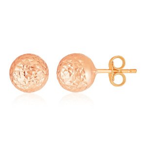 Unbranded 24443 14k Rose Gold Ball Earrings With Crystal Cut Texture