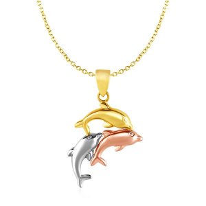 Unbranded 42924-18 Pendant With Three Dolphins In 10k Tri Color Gold S